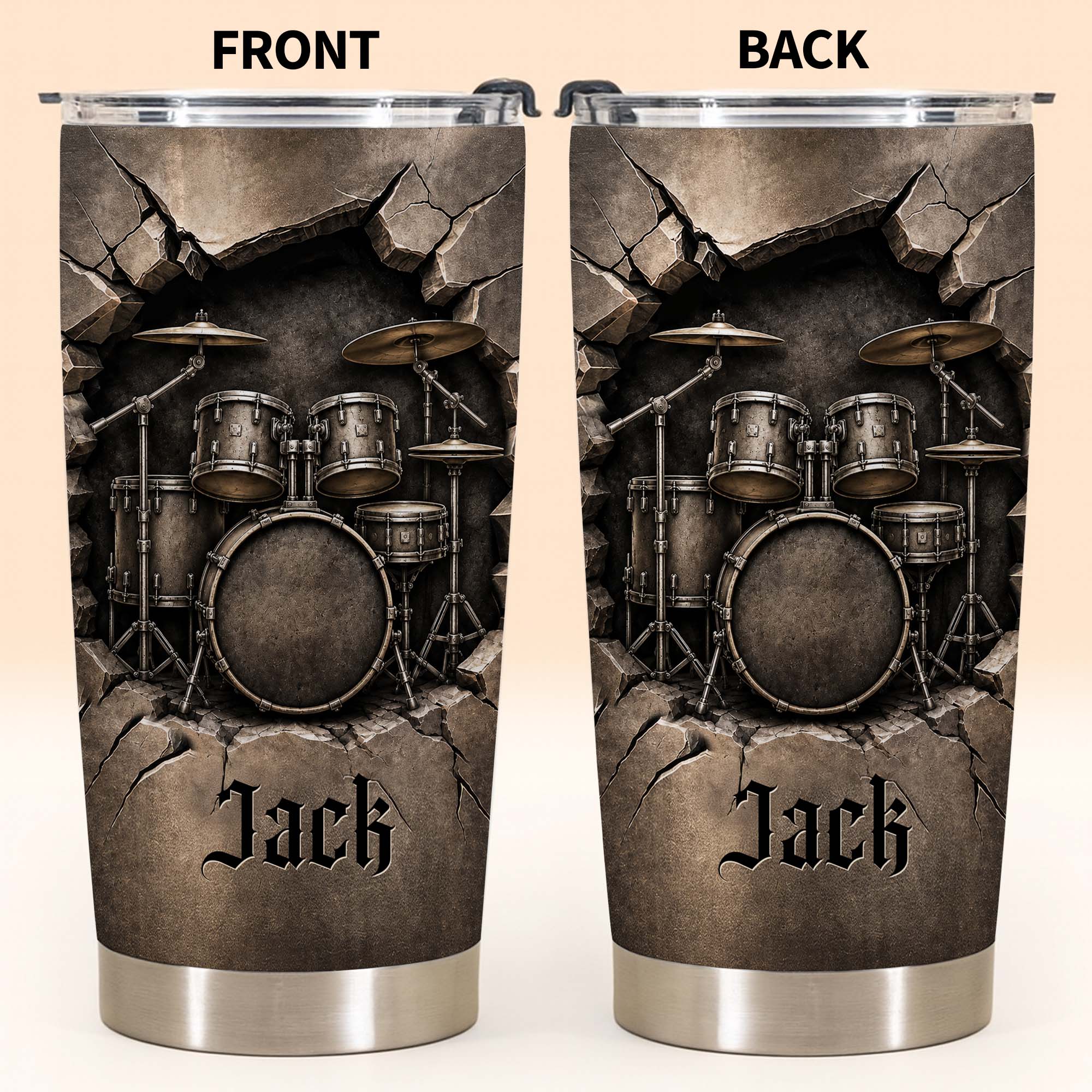 Personalized Drum Kit Stainless Steel Tumbler Custom Gift for Drummer