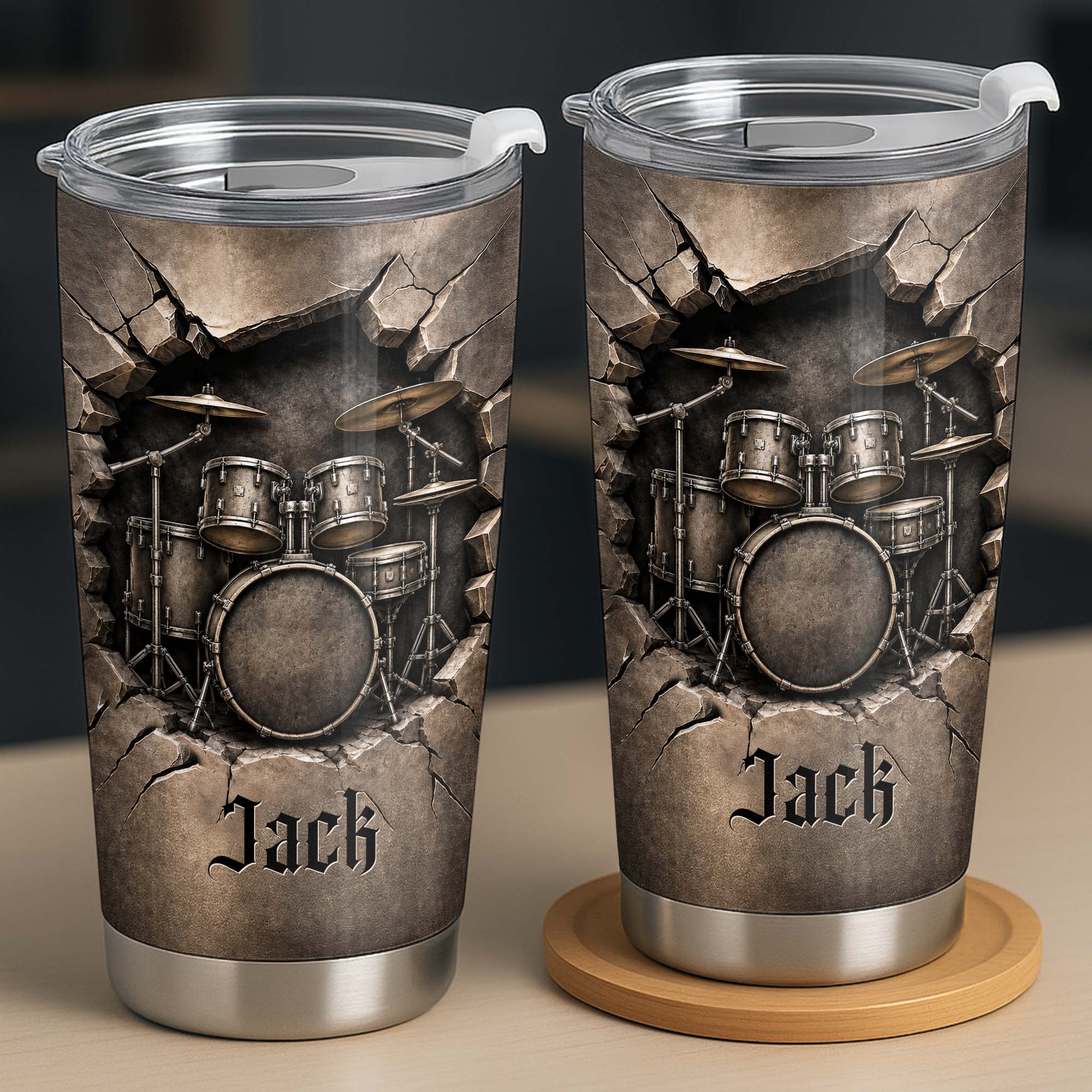 Personalized Drum Kit Stainless Steel Tumbler Custom Gift for Drummer