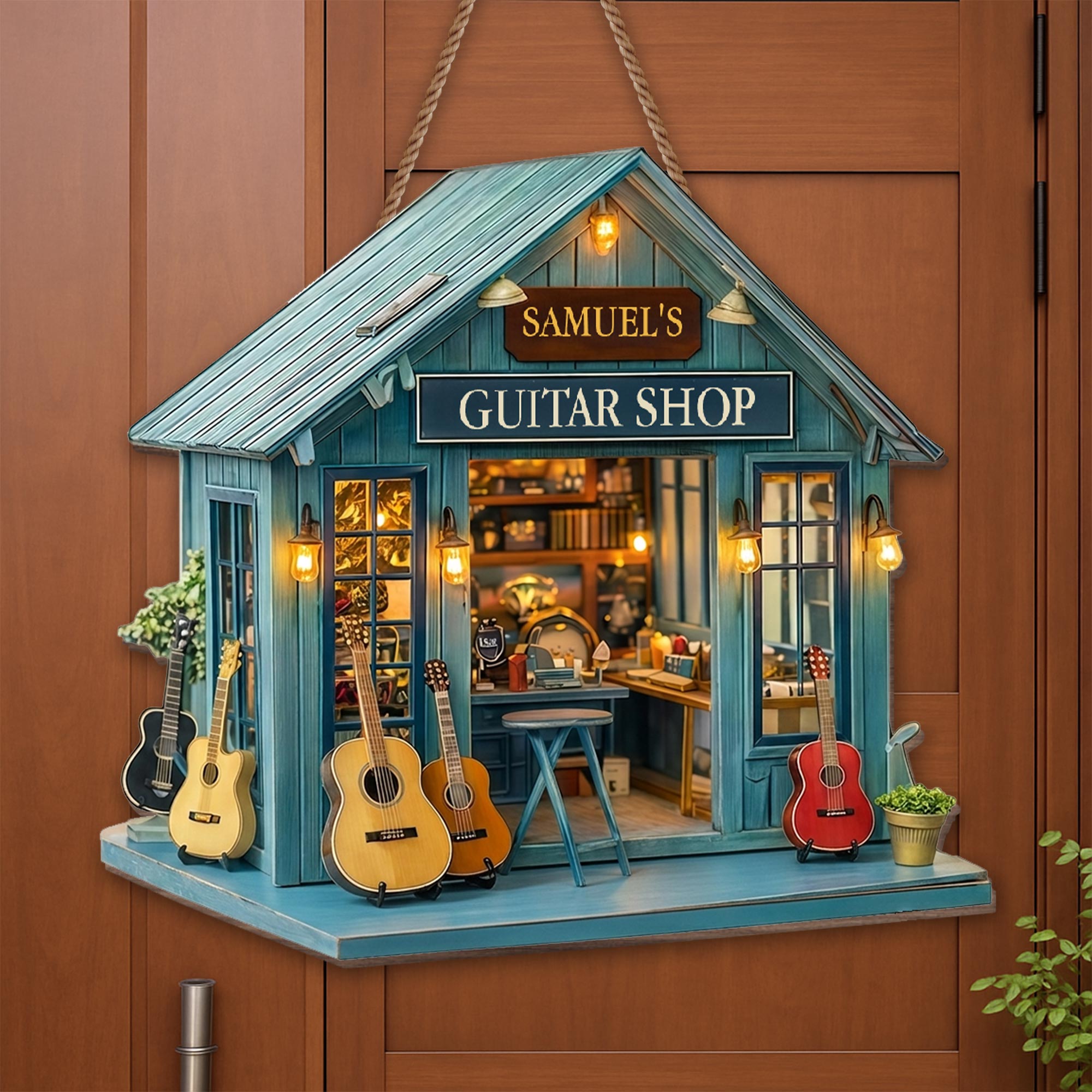 Personalized Wide Birch Wood Sign for Guitar Lovers - Custom Studio Decor