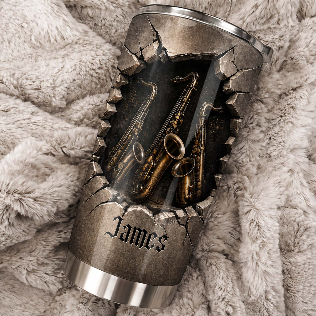 Personalized Music Lover Tumbler with Saxophones Custom Name Gift for Dad