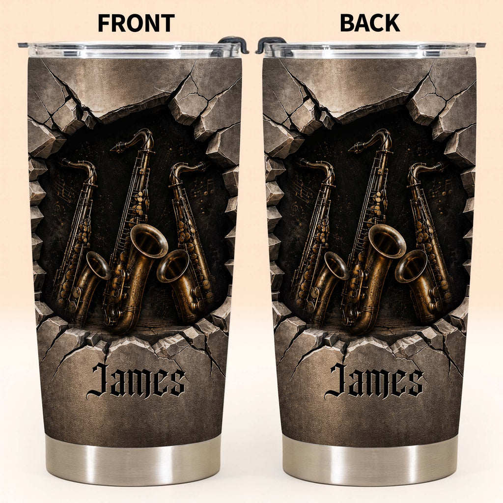 Personalized Music Lover Tumbler with Saxophones Custom Name Gift for Dad