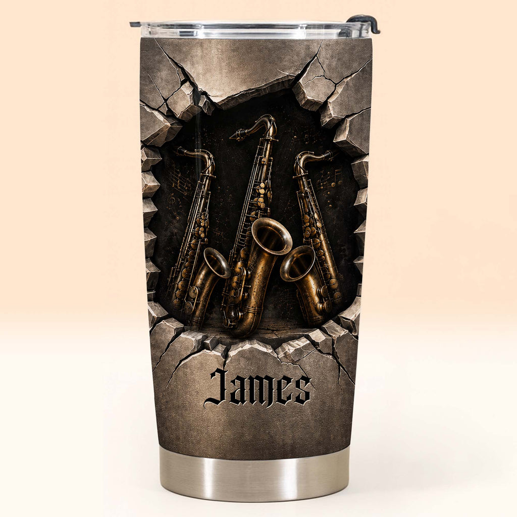 Personalized Music Lover Tumbler with Saxophones Custom Name Gift for Dad