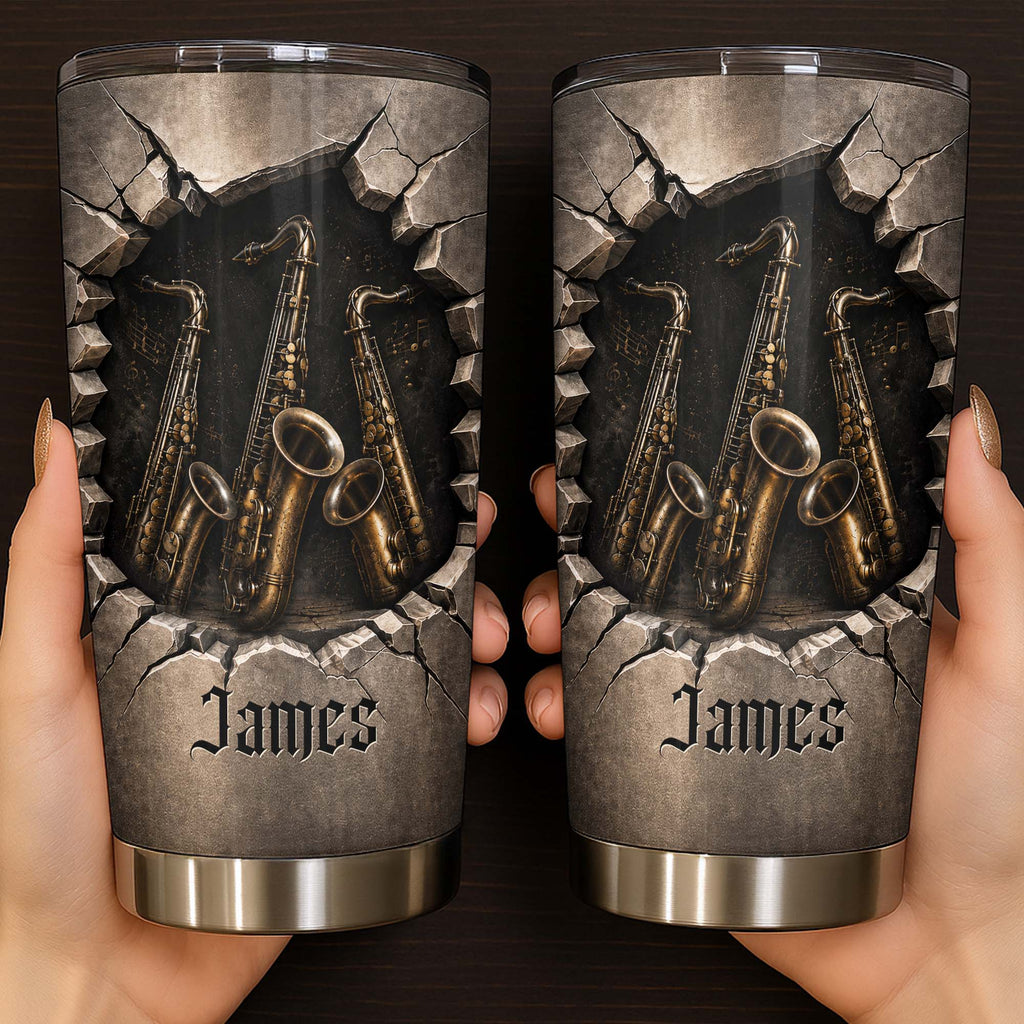 Personalized Music Lover Tumbler with Saxophones Custom Name Gift for Dad