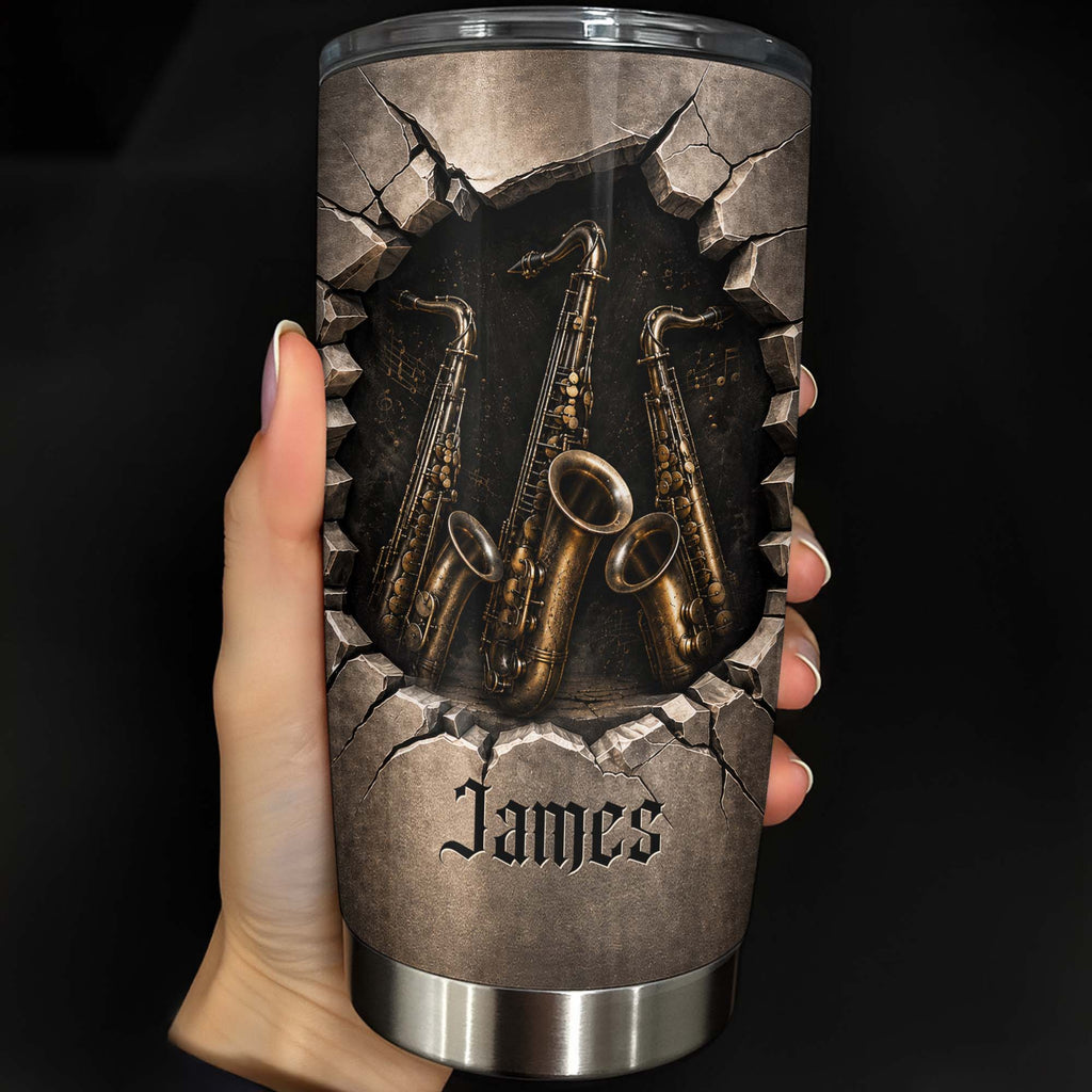 Personalized Music Lover Tumbler with Saxophones Custom Name Gift for Dad