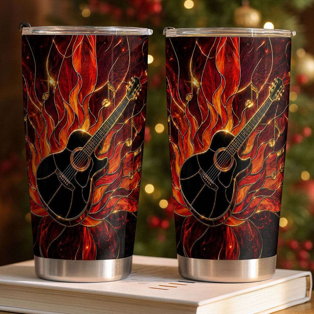 Personalized Music Lover Tumbler Custom Flaming Guitar 20oz 20oz Tumbler GradoCreations