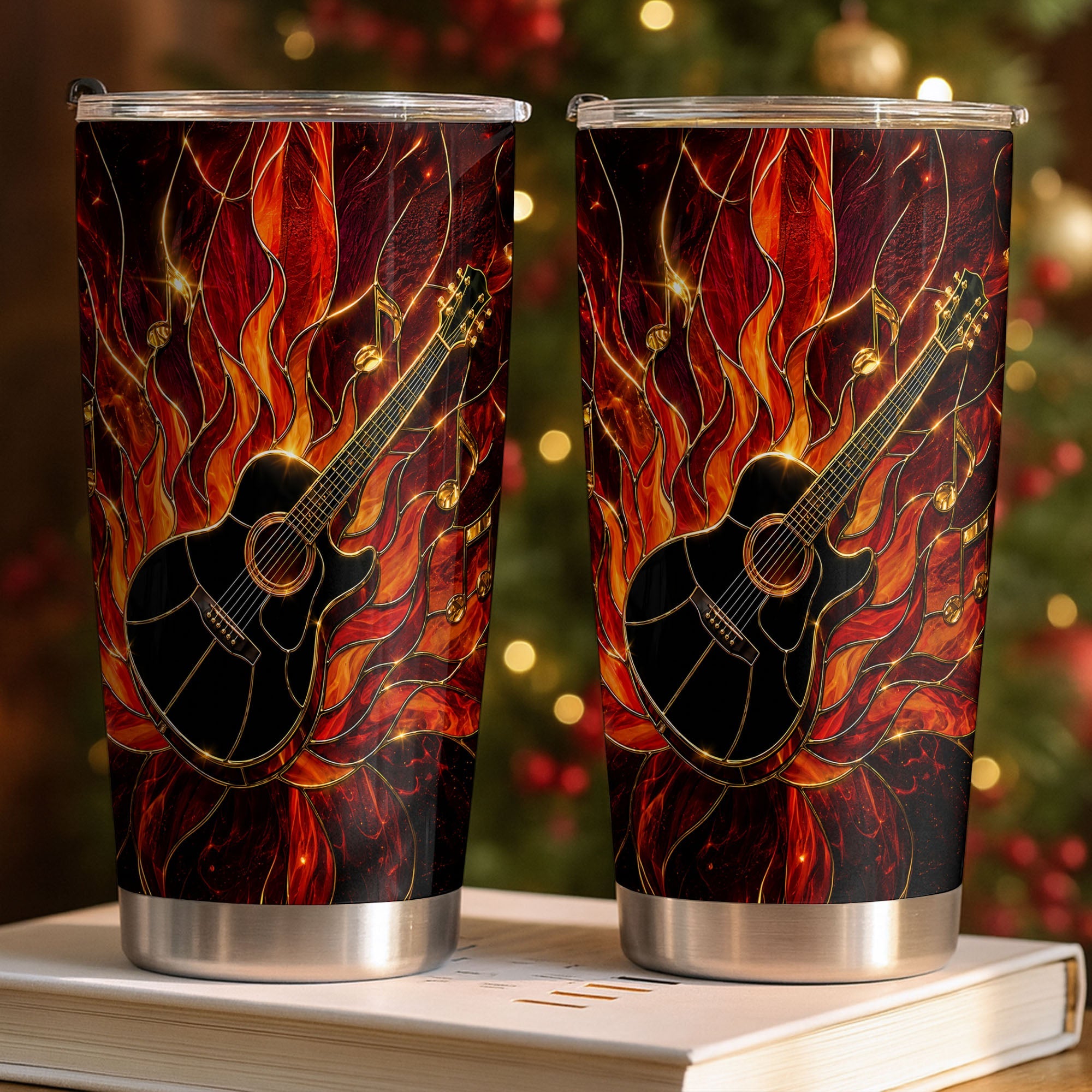 Personalized Music Lover Tumbler Custom Flaming Guitar 20oz 20oz Tumbler GradoCreations