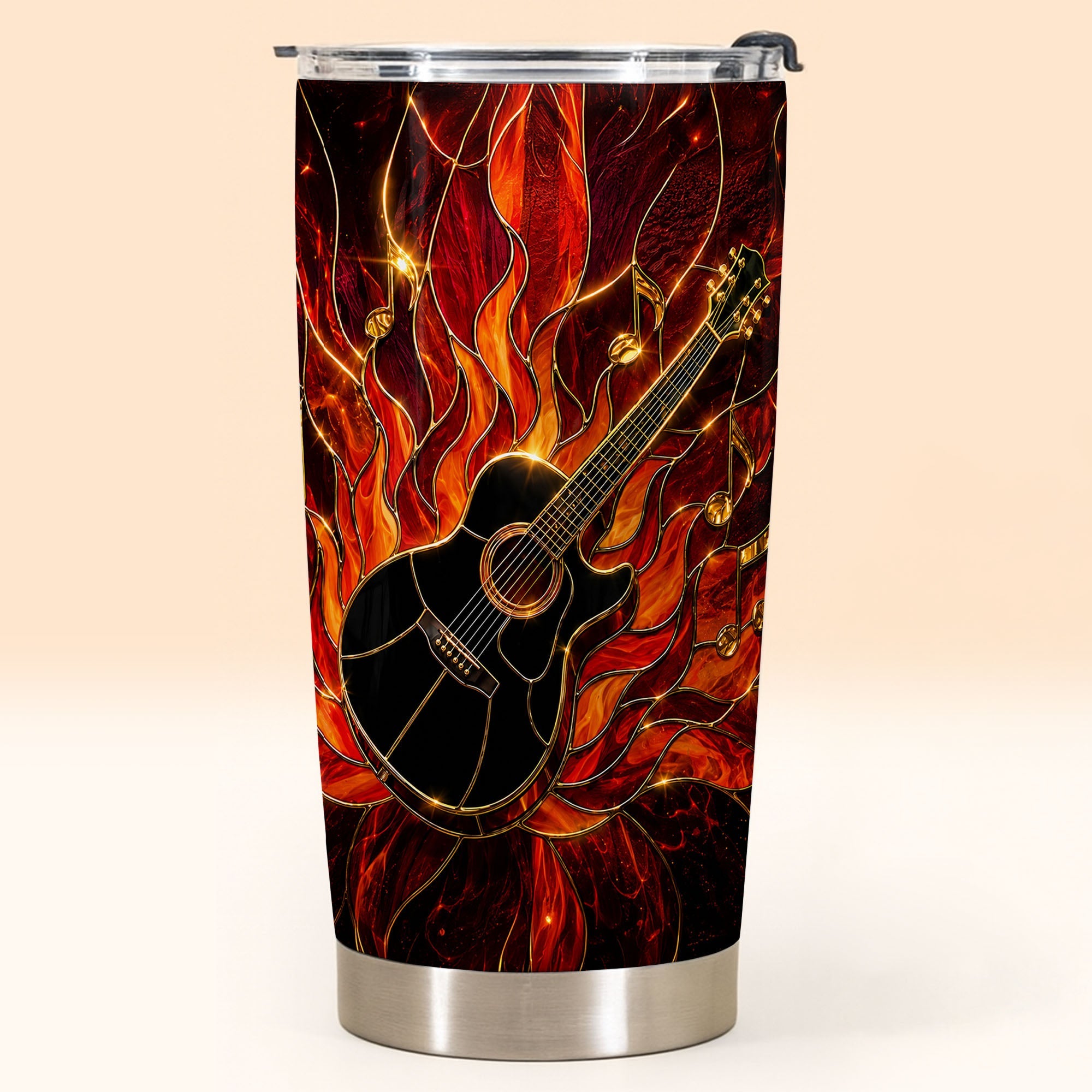 Personalized Music Lover Tumbler Custom Flaming Guitar 20oz 20oz Tumbler GradoCreations