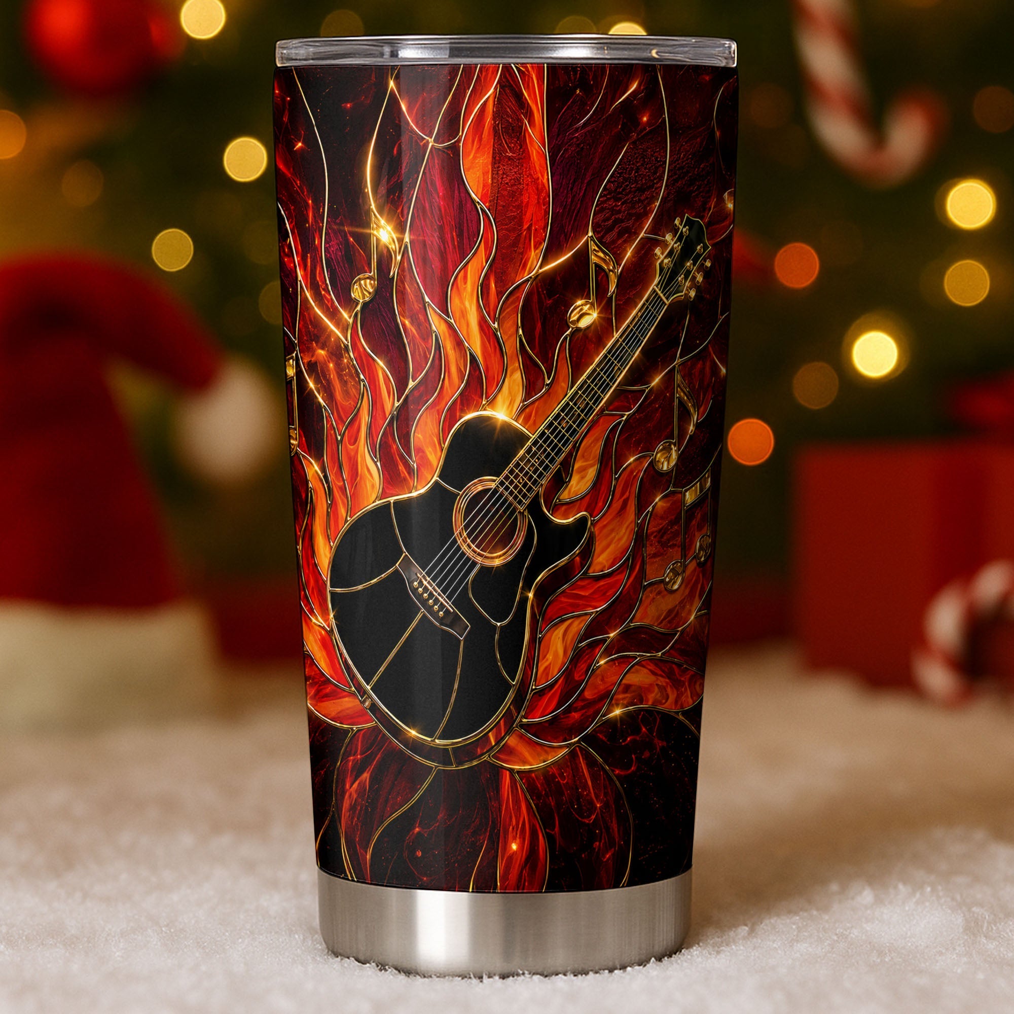 Personalized Music Lover Tumbler Custom Flaming Guitar 20oz 20oz Tumbler GradoCreations