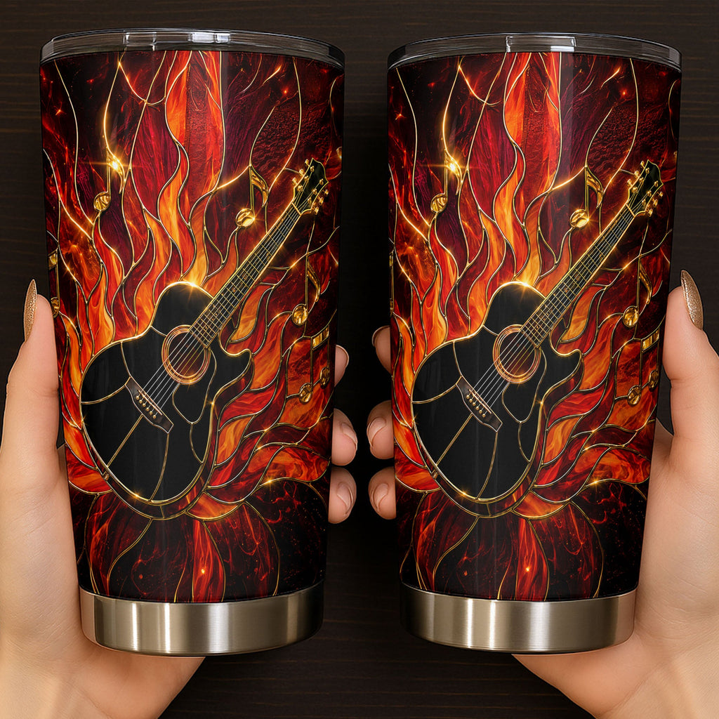Personalized Music Lover Tumbler Custom Flaming Guitar 20oz 20oz Tumbler GradoCreations