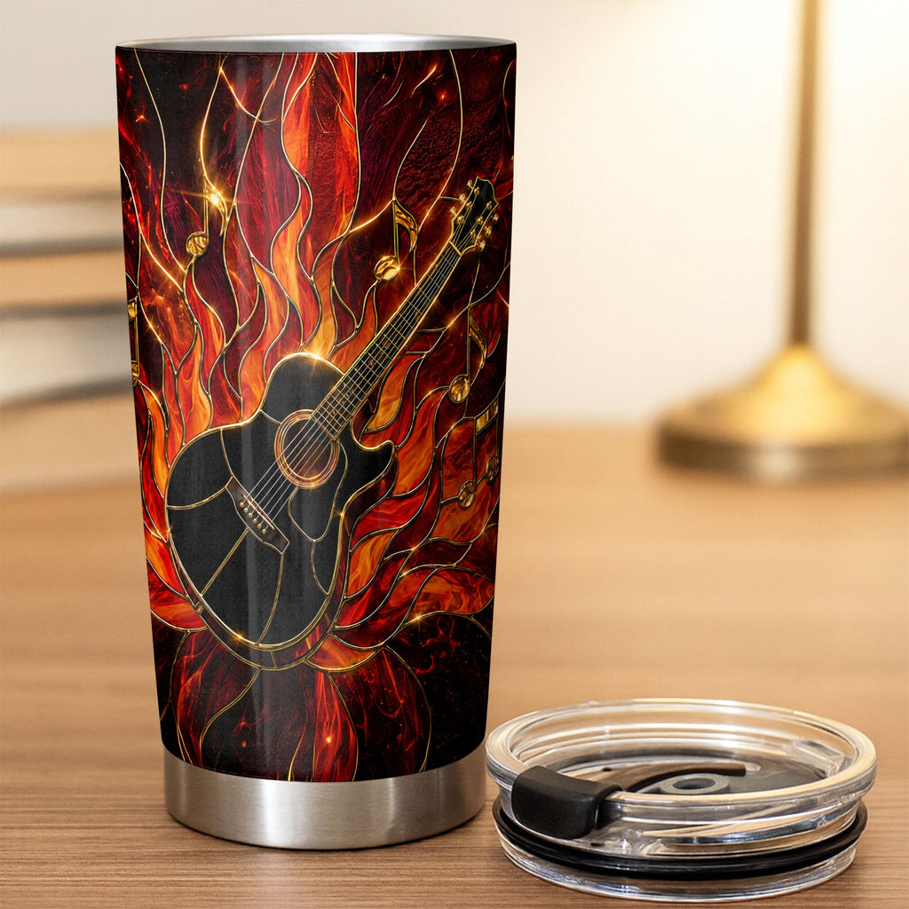 Personalized Music Lover Tumbler Custom Flaming Guitar 20oz 20oz Tumbler GradoCreations