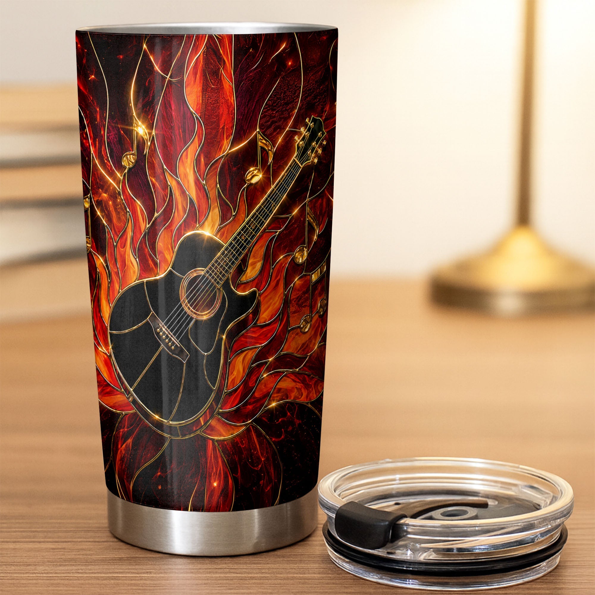 Personalized Music Lover Tumbler Custom Flaming Guitar 20oz 20oz Tumbler GradoCreations