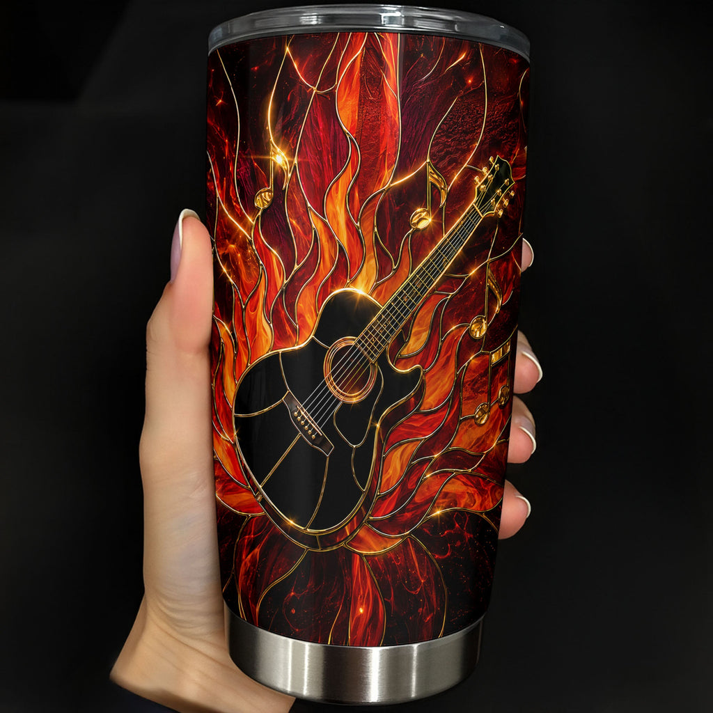 Personalized Music Lover Tumbler Custom Flaming Guitar 20oz 20oz Tumbler GradoCreations