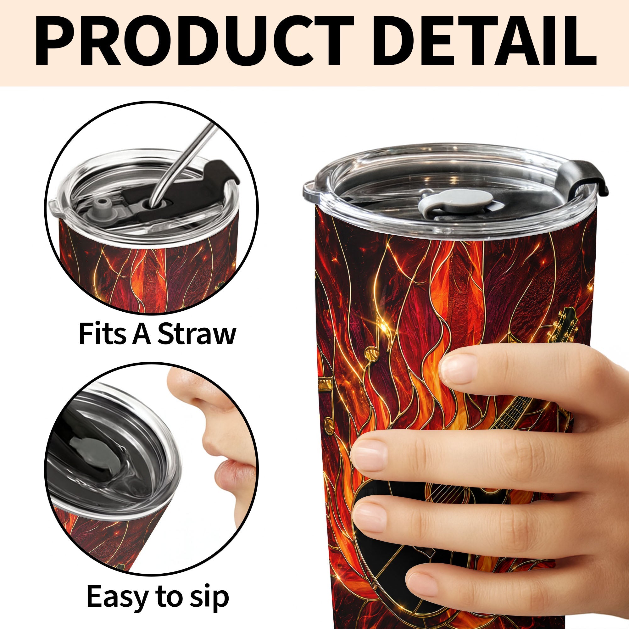 Personalized Music Lover Tumbler Custom Flaming Guitar 20oz 20oz Tumbler GradoCreations