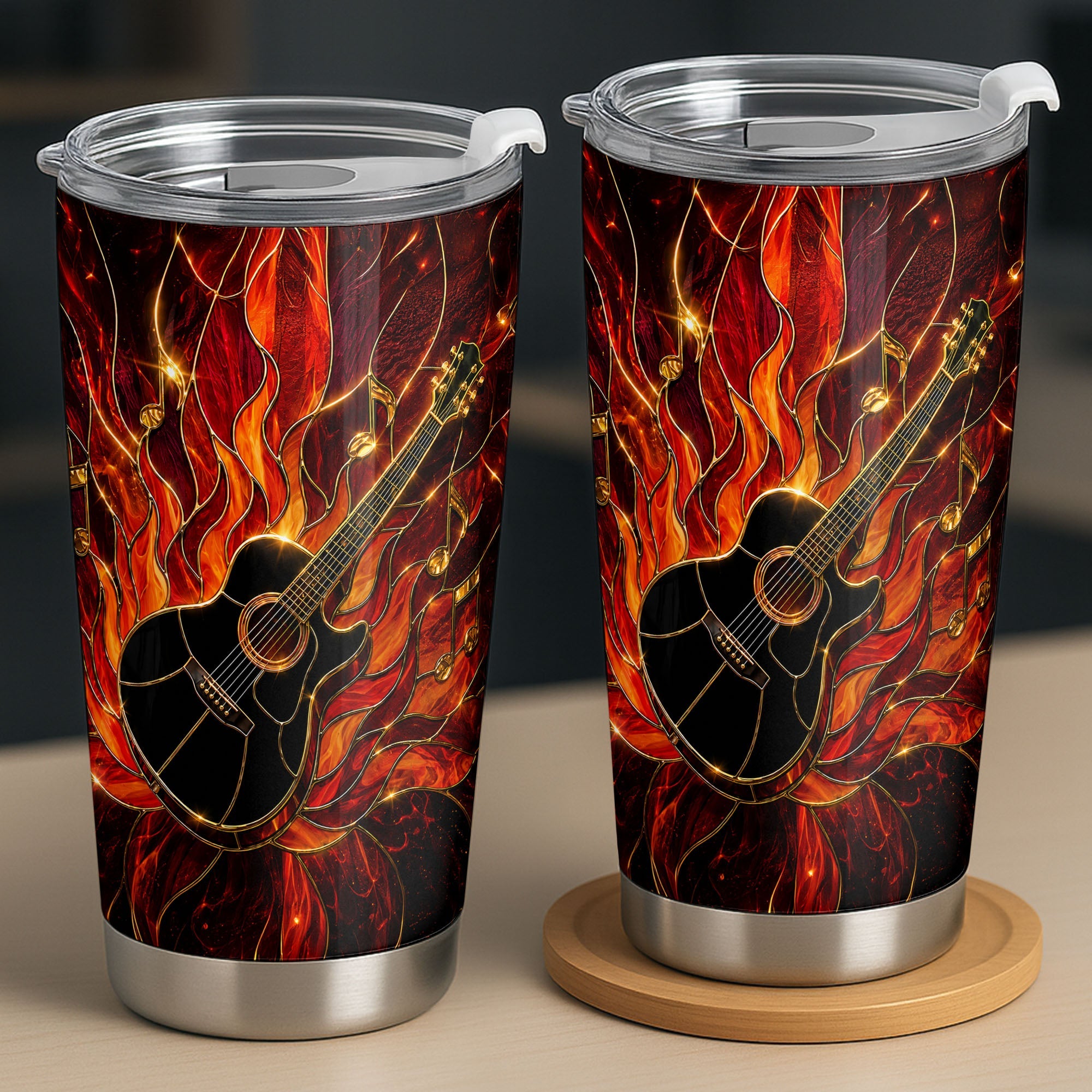 Personalized Music Lover Tumbler Custom Flaming Guitar 20oz 20oz Tumbler GradoCreations