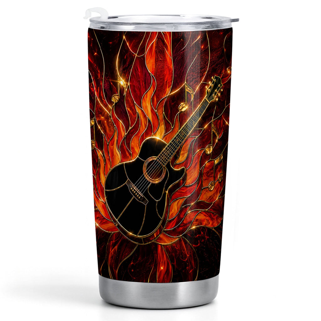 Personalized Music Lover Tumbler Custom Flaming Guitar 20oz 20oz Tumbler GradoCreations
