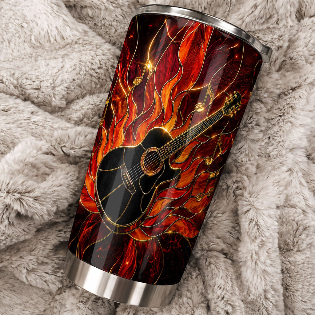Personalized Music Lover Tumbler Custom Flaming Guitar 20oz 20oz Tumbler GradoCreations