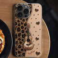 Personalized Clear Phone Case with Guitar & Leopard Print for Music Lovers Clear Phone Case GradoCreations