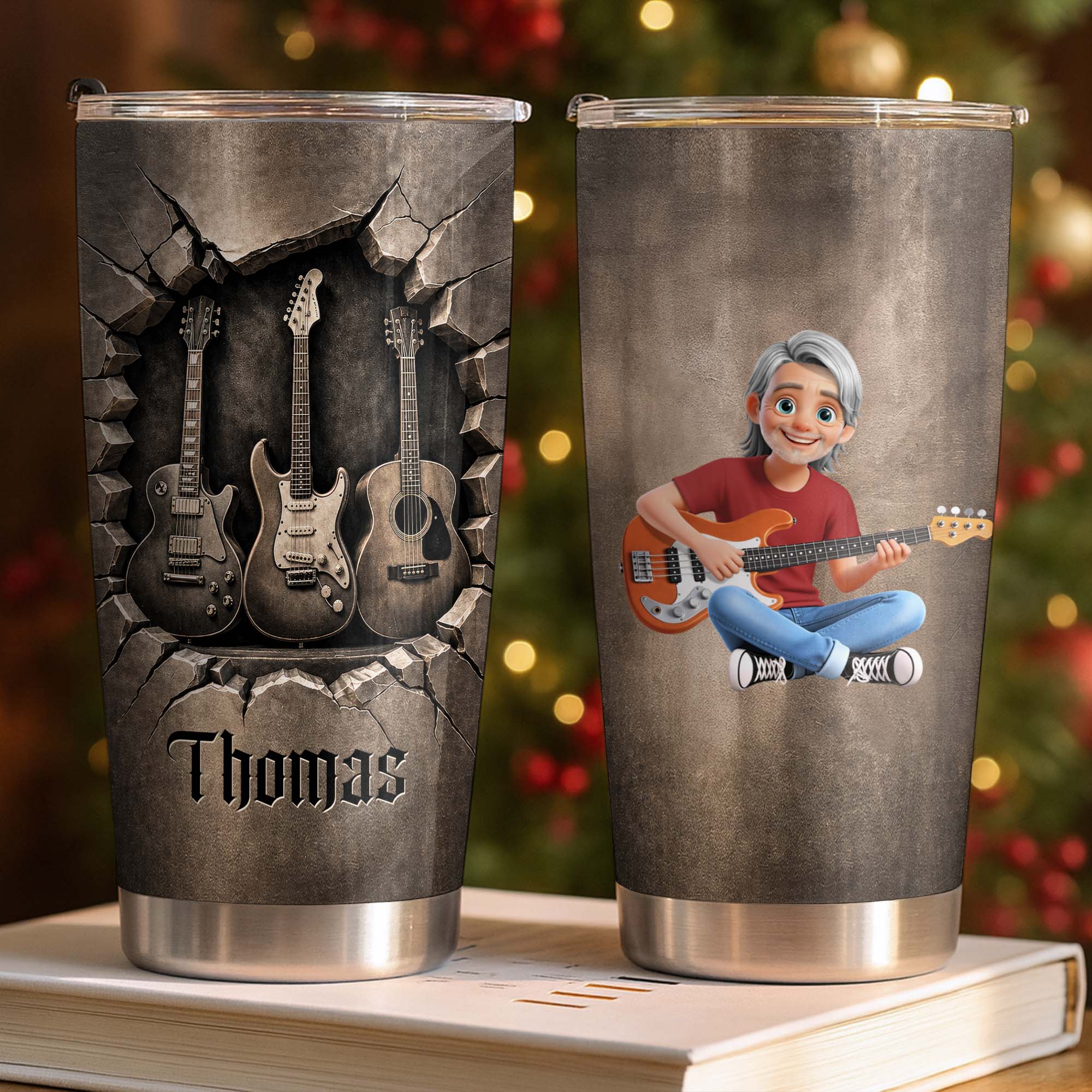 Personalized Acoustic & Electric Guitar Tumbler Custom Name 20oz Gift for Music Lovers 20oz Tumbler GradoCreations