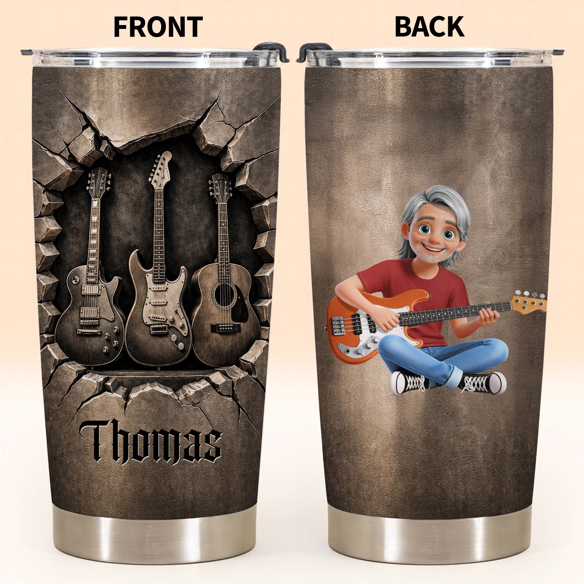 Personalized Acoustic & Electric Guitar Tumbler Custom Name 20oz Gift for Music Lovers 20oz Tumbler GradoCreations