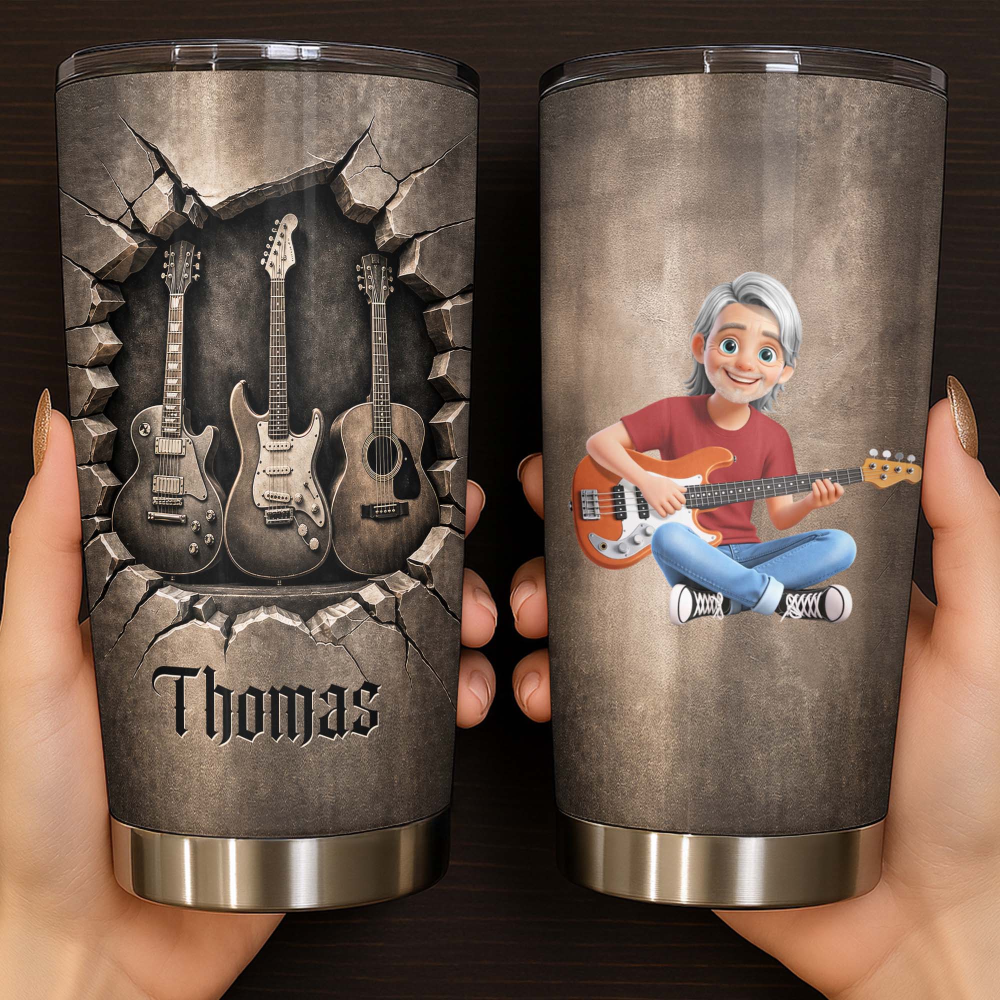 Personalized Acoustic & Electric Guitar Tumbler Custom Name 20oz Gift for Music Lovers 20oz Tumbler GradoCreations