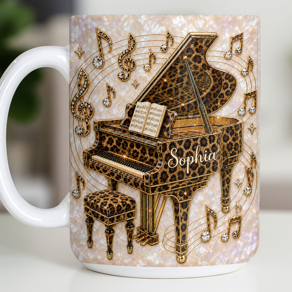Personalized Leopard Pattern Grand Piano Mug Custom Gift for Music Lovers Edge-to-edge Mug GradoCreations