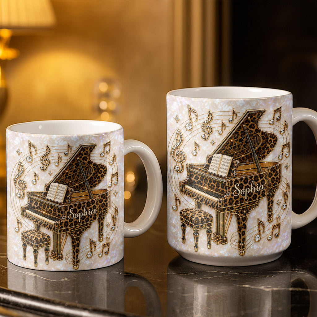 Personalized Leopard Pattern Grand Piano Mug Custom Gift for Music Lovers Edge-to-edge Mug GradoCreations