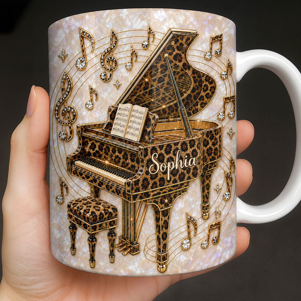 Personalized Leopard Pattern Grand Piano Mug Custom Gift for Music Lovers Edge-to-edge Mug GradoCreations