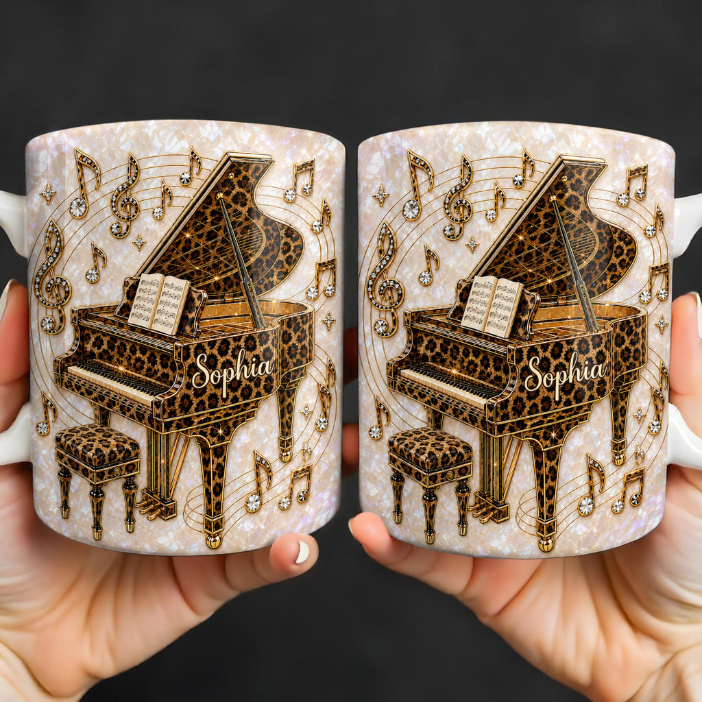 Personalized Leopard Pattern Grand Piano Mug Custom Gift for Music Lovers Edge-to-edge Mug GradoCreations