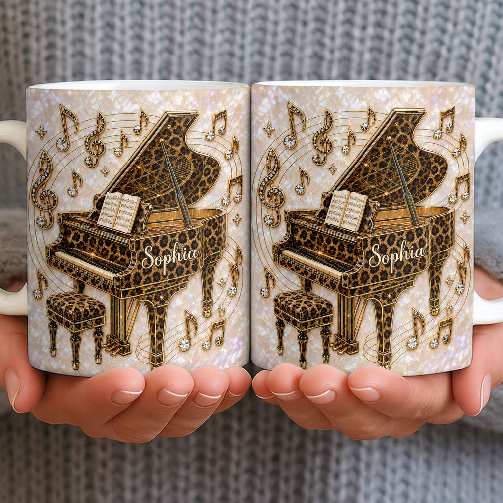 Personalized Leopard Pattern Grand Piano Mug Custom Gift for Music Lovers Edge-to-edge Mug GradoCreations