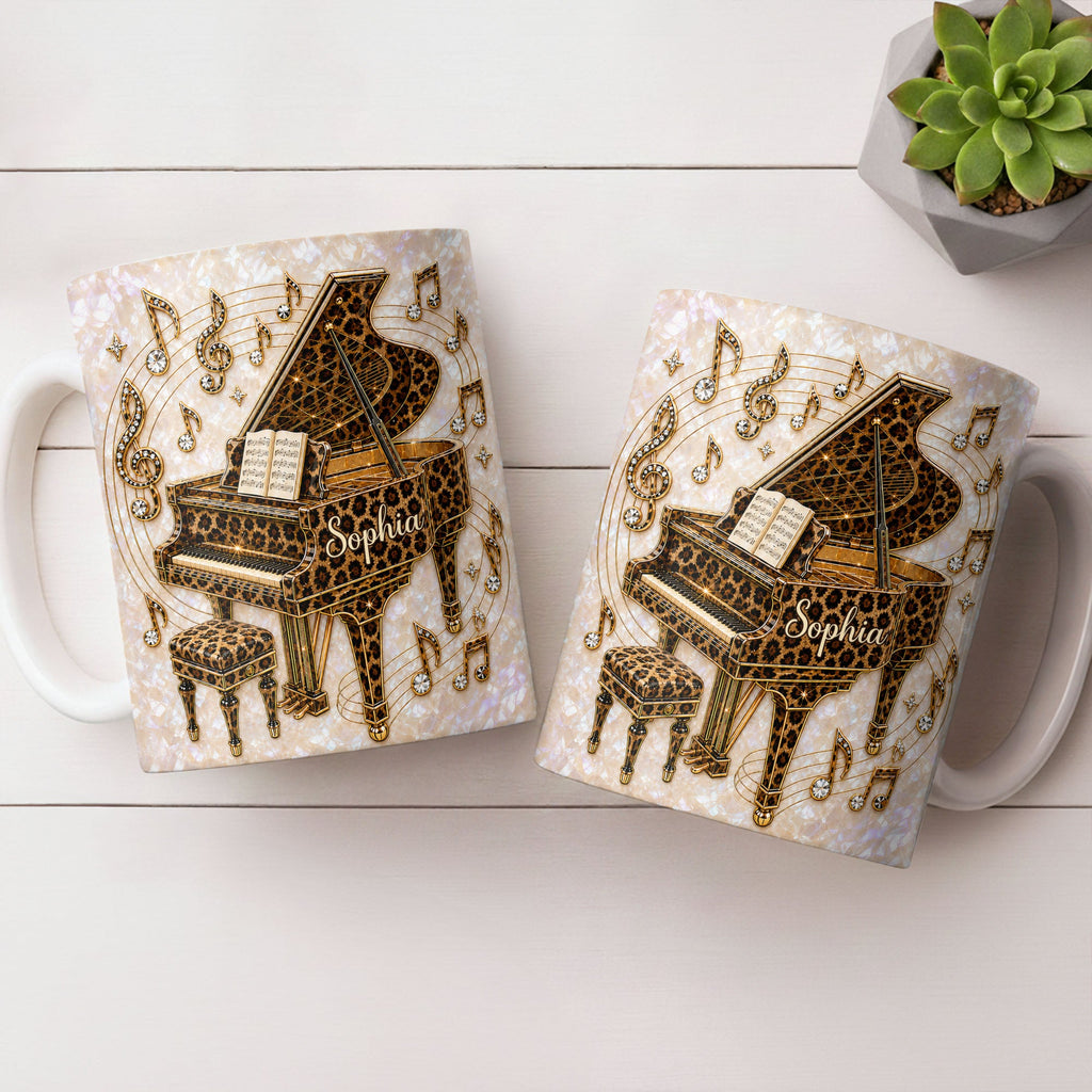 Personalized Leopard Pattern Grand Piano Mug Custom Gift for Music Lovers Edge-to-edge Mug GradoCreations