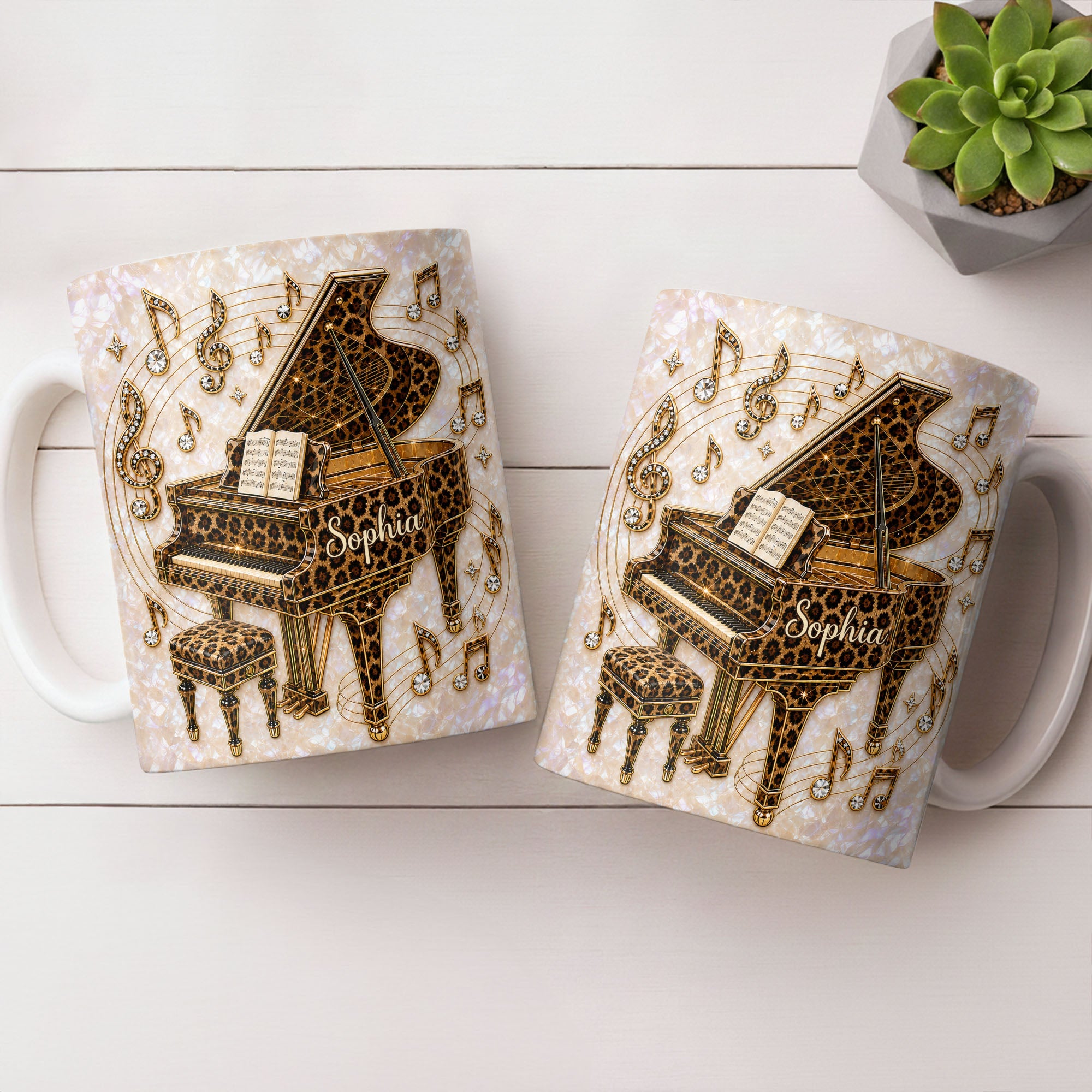 Personalized Leopard Pattern Grand Piano Mug Custom Gift for Music Lovers Edge-to-edge Mug GradoCreations