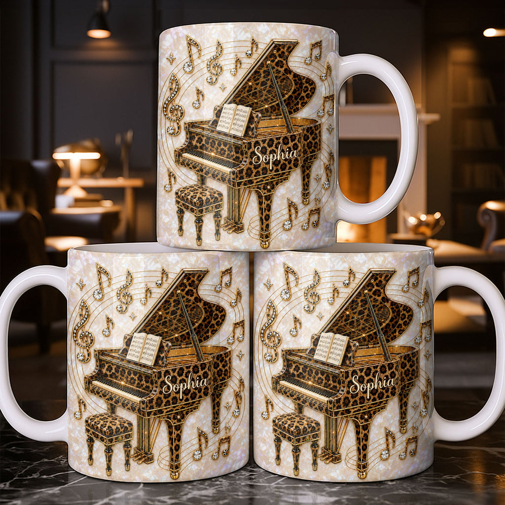 Personalized Leopard Pattern Grand Piano Mug Custom Gift for Music Lovers Edge-to-edge Mug GradoCreations