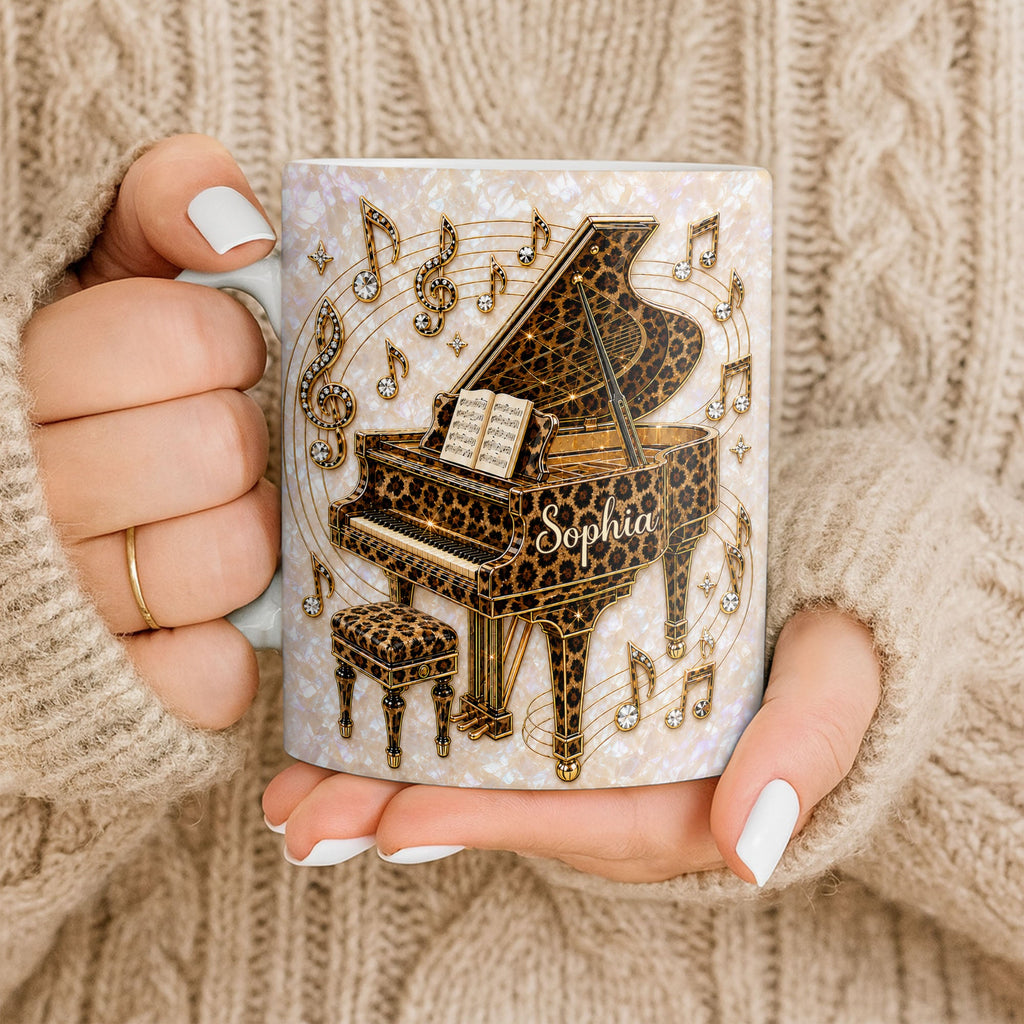 Personalized Leopard Pattern Grand Piano Mug Custom Gift for Music Lovers Edge-to-edge Mug GradoCreations