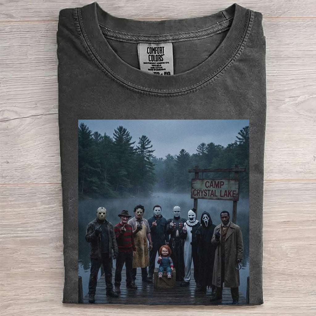 Camp Crystal Lake Horror Icons T-Shirt for Fans | Spooky Gift GradoCreations