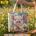 Personalized Cute Farm Piglet Quilted Tote Bag Gift for Her