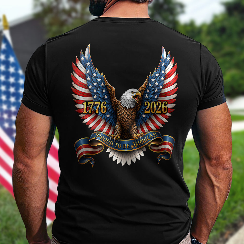 Personalized Patriotic Eagle T-Shirt Proud to Be American Gift HN590 - Tshirt Back GradoCreations