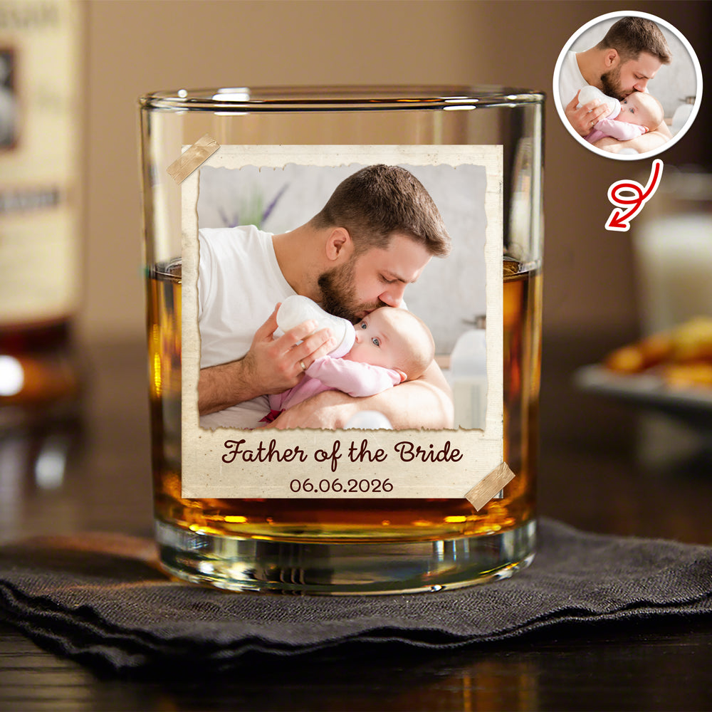 Personalized Photo Whiskey Glass Custom Gift for Dad HN590 - Print Rock Glass GradoCreations