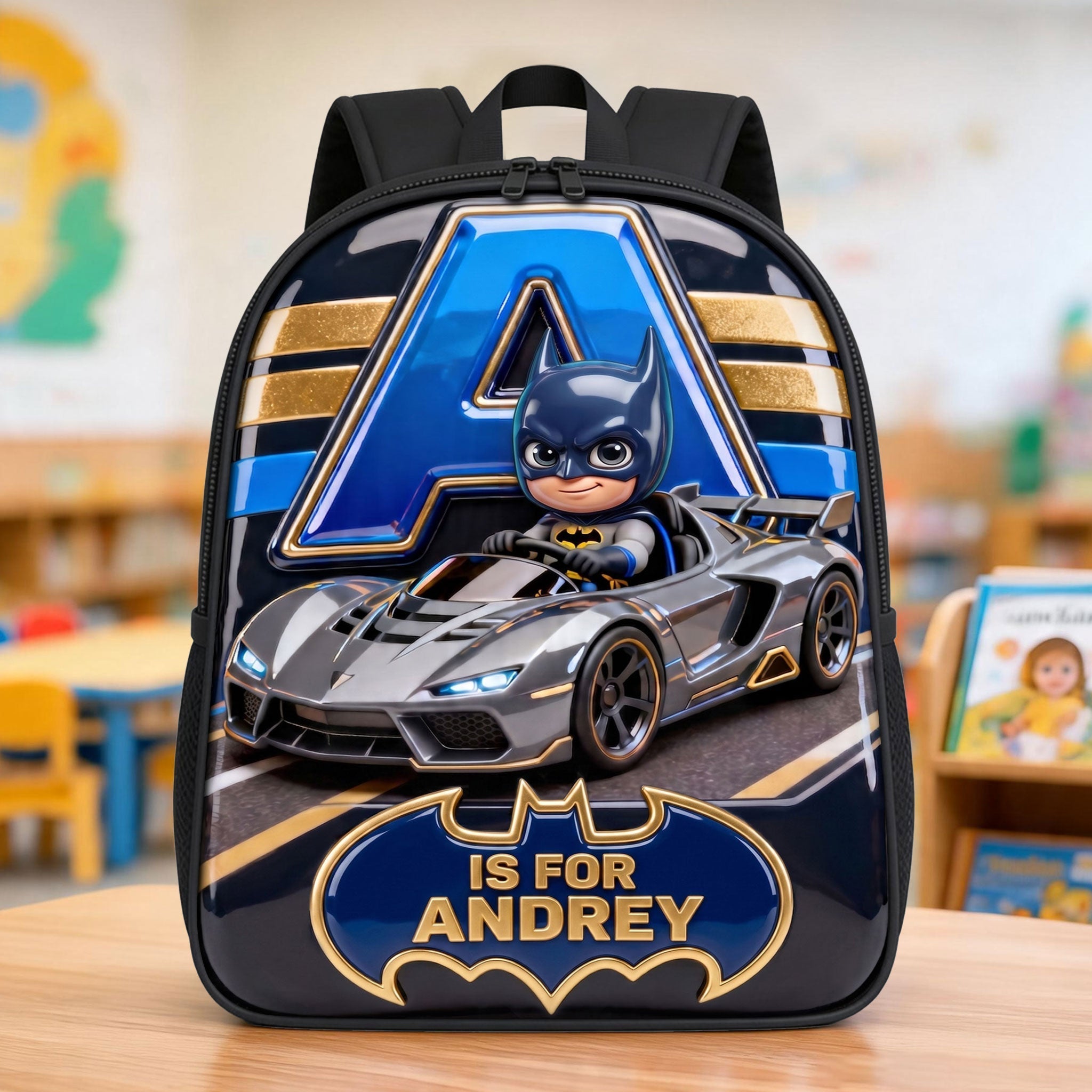 Personalized Backpack with Initial & Cartoon Design - Back to School Gift