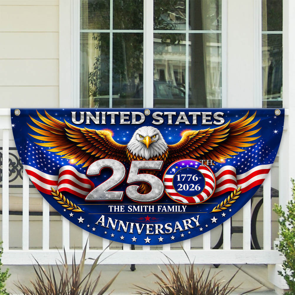 Personalized Family Name Eagle Flag Custom 250th Anniversary Gift HN590 - Non-Pleated Fan Flag GradoCreations
