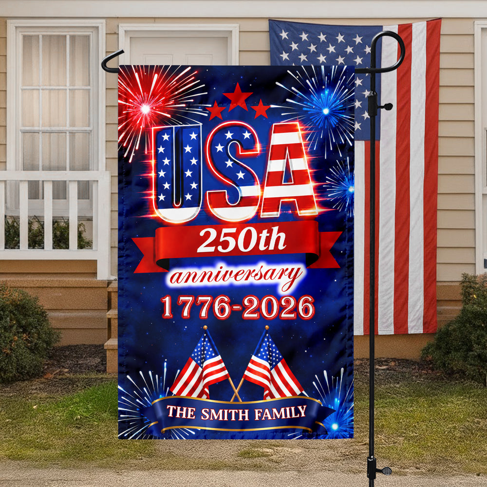 Personalized Family Name Garden Flag USA 250th Anniversary Gift HN590 - Garden Flag GradoCreations