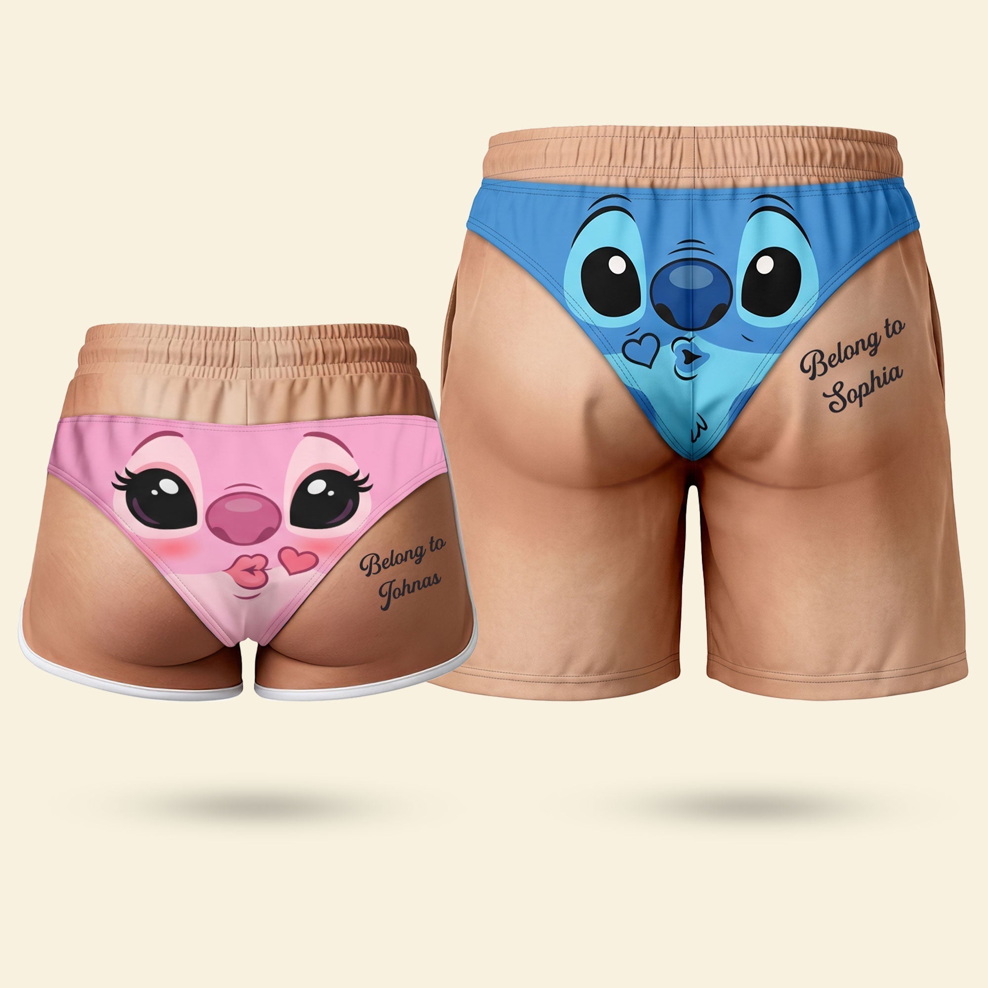 Personalized Funny Blue Alien Couple Swimwear Beach Shorts Couple Beach Short GradoCreations