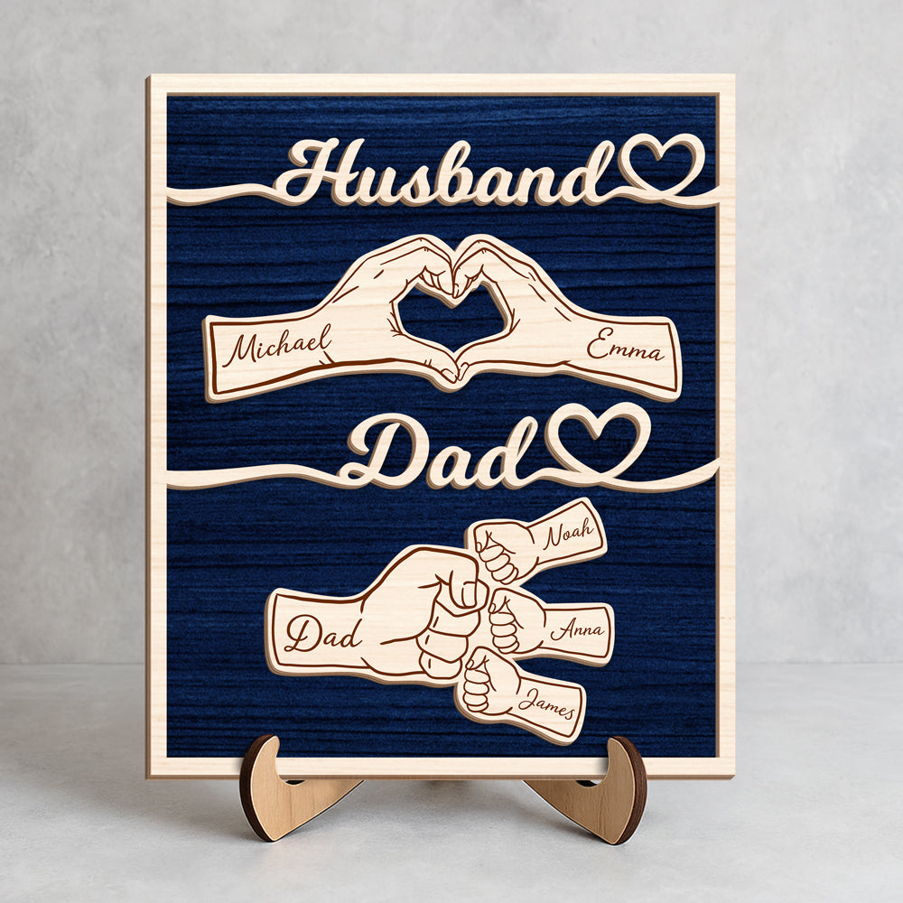 Personalized Wooden Plaque Gift for Dad Husband Custom Name HN590 - 2-Layered Wooden Plaque With Stand GradoCreations