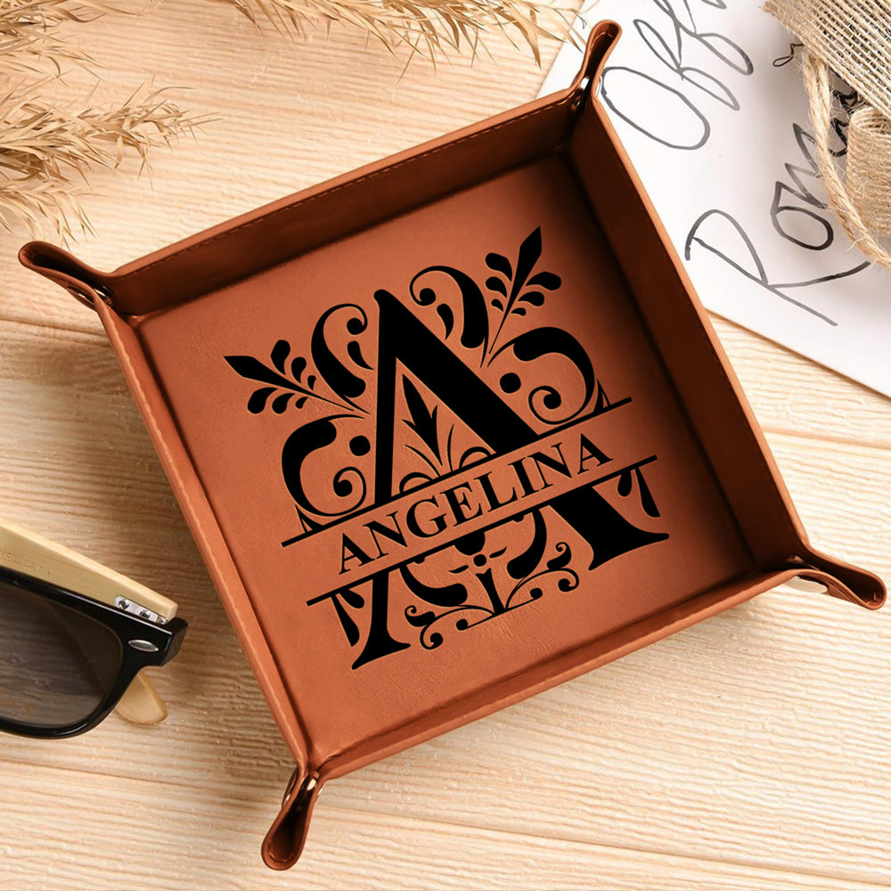 Personalized Leather Valet Tray Custom Gift for Him and Her HN590 - Leather Valet Tray GradoCreations