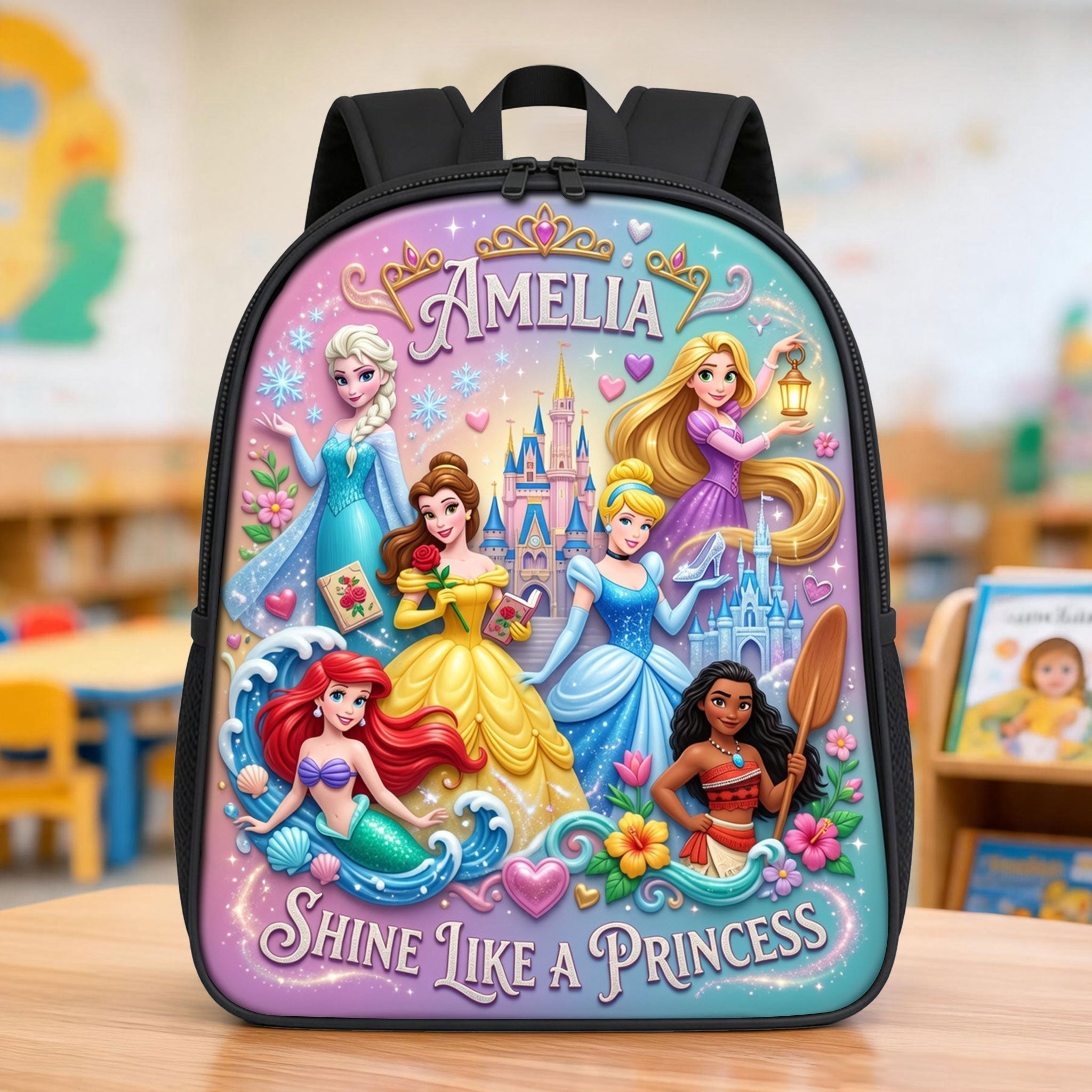 Personalized Princess Backpack Set with Lunch Bag & Water Bottle for Girls School Backpack GradoCreations
