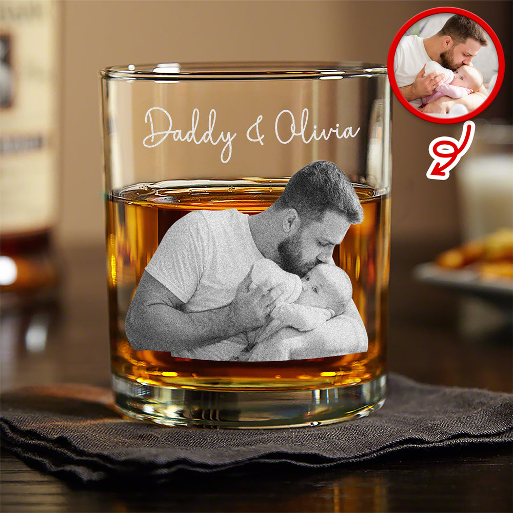 Customized Engraved Rock Glass Photo Gift for Dad Father's Day HN590 - Engraved Rock Glass GradoCreations