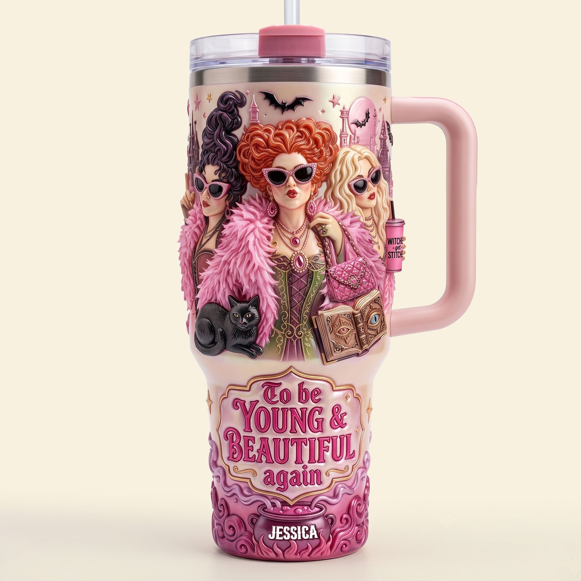 Personalized Retro Witch Sisters Tumbler Halloween Gift Tumbler GradoCreations