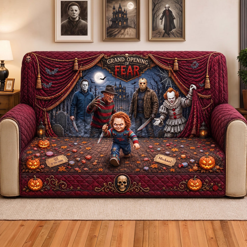 Personalized Halloween Quilted Sofa Cover Custom Name Gift for Horror Lover Quited Sofa Cover GradoCreations