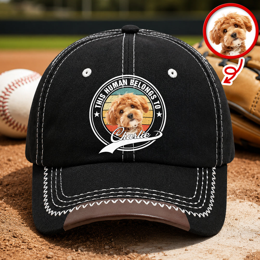Personalized Dog Photo Baseball Cap Custom Name Gift for Pet Parents HN590 - Soft Baseball Cap GradoCreations