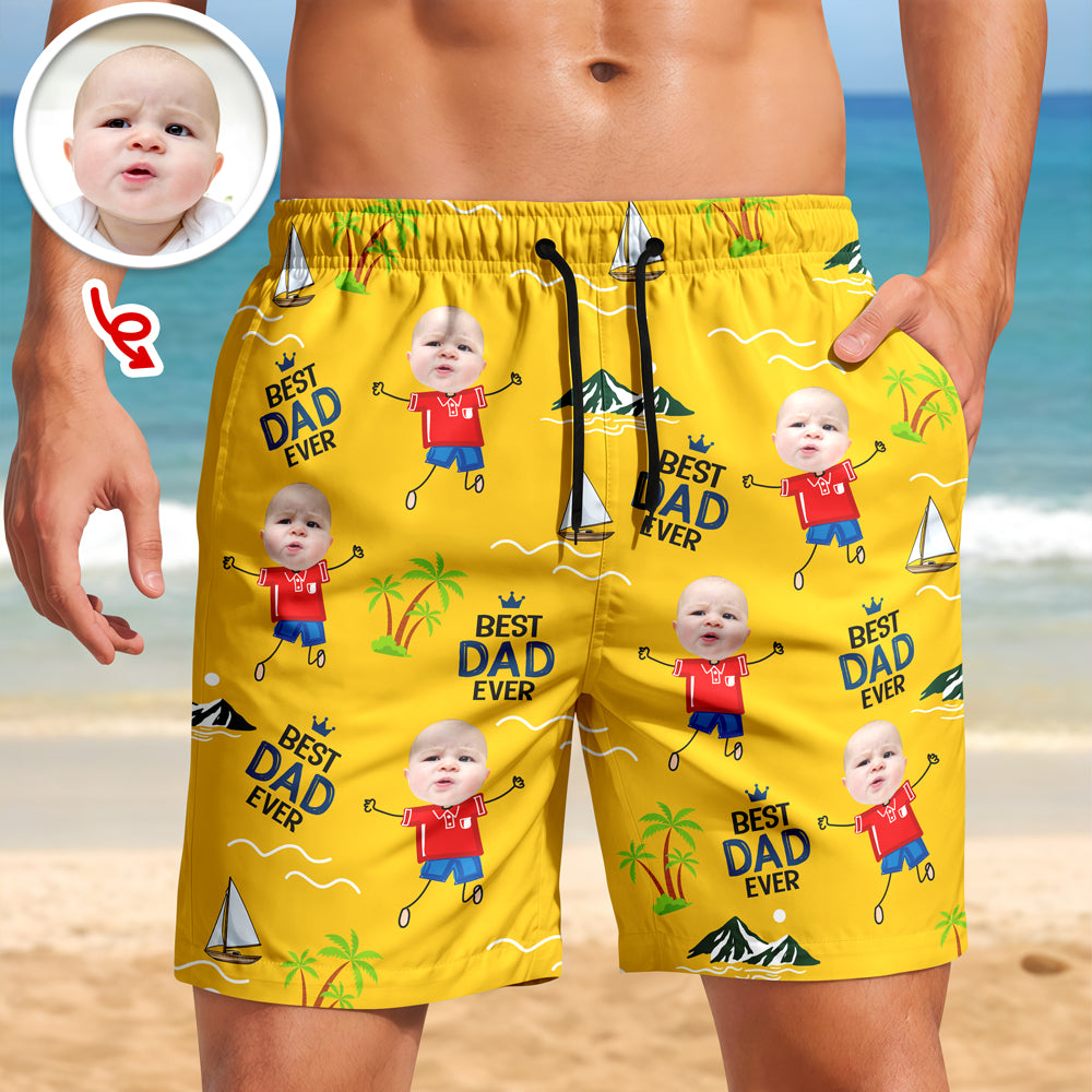 Personalized Photo Beach Shorts Best Dad Ever Gift for Father's Day HN590 - Beach-Shorts GradoCreations