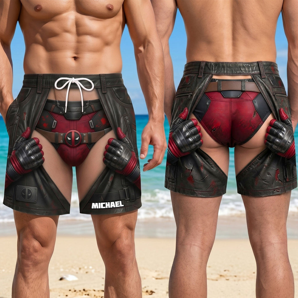 Custom Funny Superhero Muscle Beach Shorts Gift for Dad Beach Shorts GradoCreations
